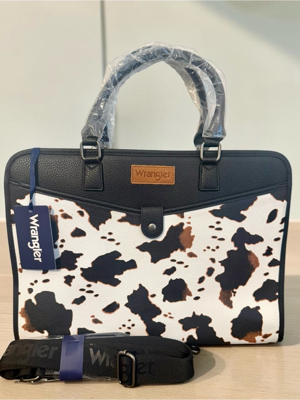 Wrangler Black Cow Print Laptop/Multi-Use Briefcase Bag